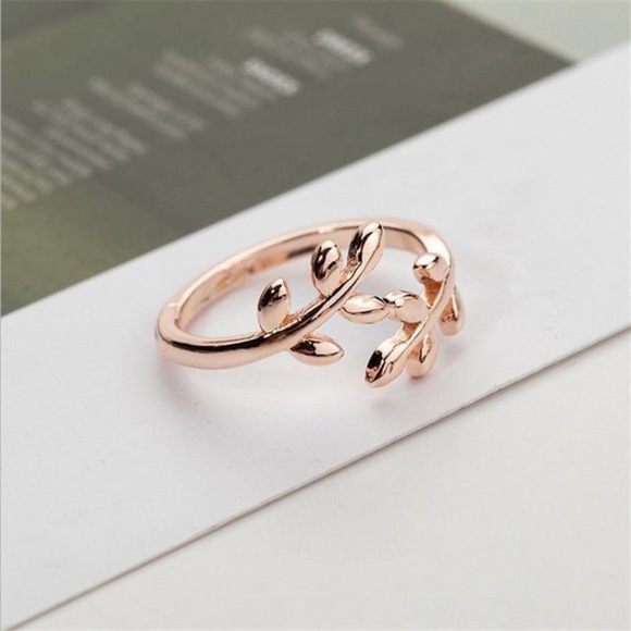 Rose Gold Adjustable Olive Tree Branch Leaves Ring - Picture 1 of 2